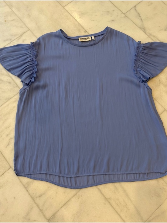 Essentiel Antwerp Tops - Essentiel Periwinkle Ruffle Sleeve Blouse